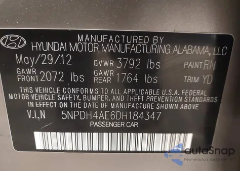 2013 Hyundai Elantra Limited из США, поврежденный, VIN 5NPDH4AE6DH184347